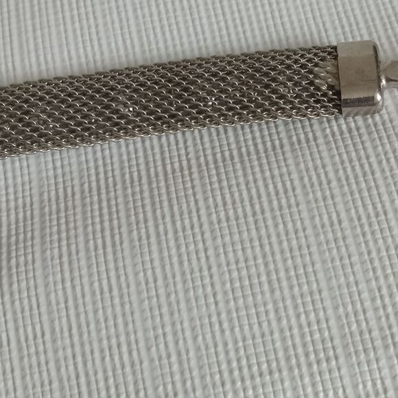 Vintage Unsigned Silver Tone Beads & Pink Rhinestones Mesh Choker Style Necklace - Picture 7 of 11